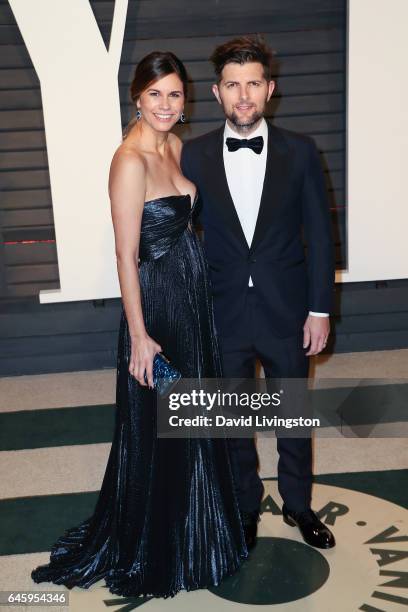 Actor Adam Scott and Naomi Scott attend the 2017 Vanity Fair Oscar Party hosted by Graydon Carter at the Wallis Annenberg Center for the Performing...