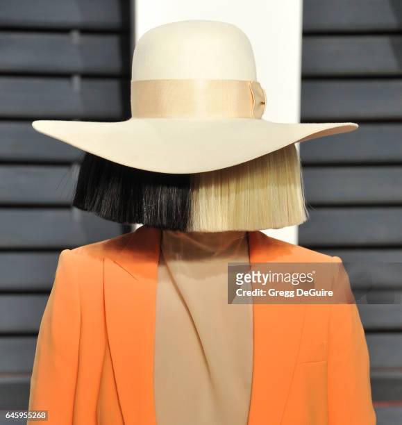 Sia arrives at the 2017 Vanity Fair Oscar Party Hosted By Graydon Carter at Wallis Annenberg Center for the Performing Arts on February 26, 2017 in...