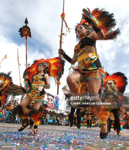 Tobas' dancers perform as part of Oruro Carnival 2017 on February 25, 2017 in Oruro, Bolivia. Oruro Carnival is one of Bolivia's most important...