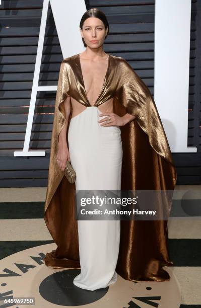 Jessica Biel attends the 2017 Vanity Fair Oscar Party hosted by Graydon Carter at Wallis Annenberg Center for the Performing Arts on February 26,...