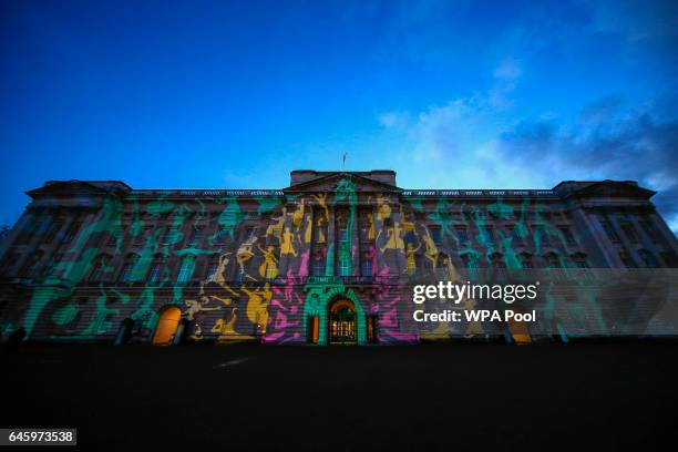 Buckingham Palace is lit with a projection of a colourful peacock at a reception this evening to mark the launch of the UK-India Year of Culture 2017...