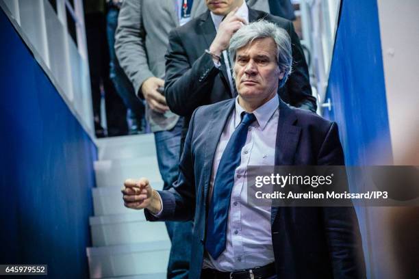 French Minister of Agriculture Stephane Le Foll visits the fair of Agriculture at Paris Expo Porte de Versailles on February 27, 2017 in Paris,...