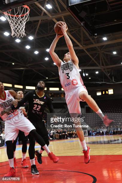 Singler of the Raptors 905 drives to the basket against the Erie Bayhawks at the Hershey Centre on February 23, 2017 in Mississauga, Ontario, Canada....