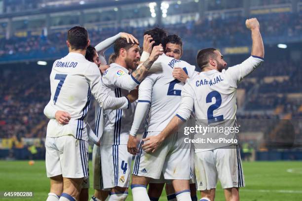 Gareth Bale, Alvaro Morata, Carvajal, Sergio Ramos,Pepe , Cristiano Ronaldo during the match between Villarreal CF vs. Real Madrid, week 24 of La...