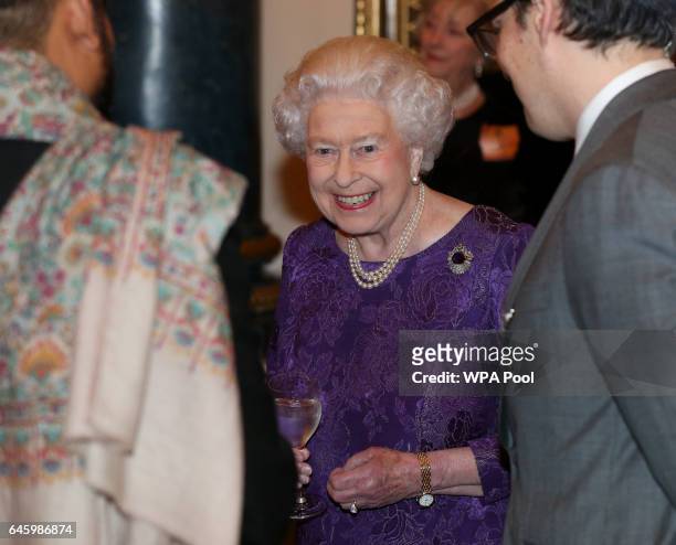 Queen Elizabeth II attends a reception this evening to mark the launch of the UK-India Year of Culture 2017 on February 27, 2017 in London, England....