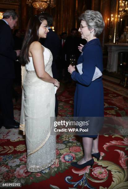 Birgitte, Duchess of Gloucester speaks to Ayesha Dharker at a reception to mark the launch of the UK-India Year of Culture 2017 on February 27, 2017...