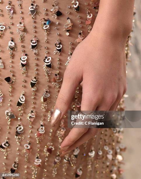 Hailee Steinfeld, ring detail, attends the 2017 Vanity Fair Oscar Party hosted by Graydon Carter at the Wallis Annenberg Center for the Performing...