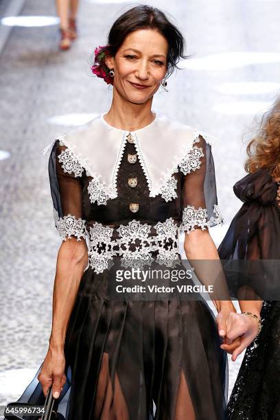 Marpessa Hennink walks the runway at the Dolce & Gabbana Ready to Wear fashion show during Milan Fashion Week Fall/Winter 2017/18 on February 26,...