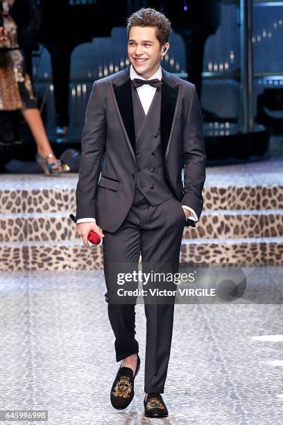 Austin Mahone walks the runway at the Dolce & Gabbana Ready to Wear fashion show during Milan Fashion Week Fall/Winter 2017/18 on February 26, 2017...