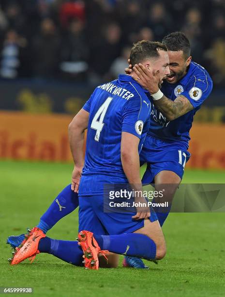 Danny Drinkwater of Leicesyter city score the second and celebrates during the Premier League match between Leicester City and Liverpool at The King...