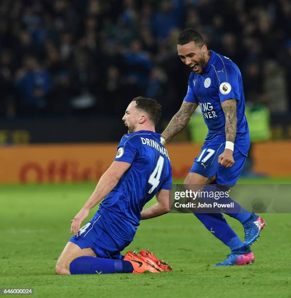 Danny Drinkwater of Leicesyter city score the second and celebrates during the Premier League match between Leicester City and Liverpool at The King...