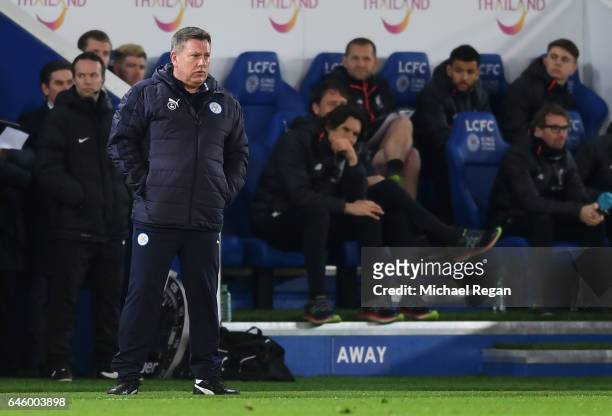 Craig Shakespeare, Caretaker Manager of Leicester City looks on from the touchline during the Premier League match between Leicester City and...