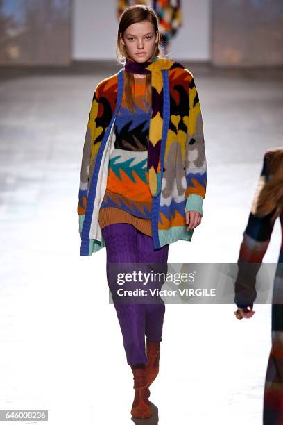 Model walks the runway at the Missoni Ready to Wear fashion show during Milan Fashion Week Fall/Winter 2017/18 on February 25, 2017 in Milan, Italy.
