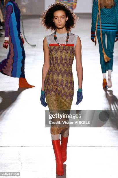 Model walks the runway at the Missoni Ready to Wear fashion show during Milan Fashion Week Fall/Winter 2017/18 on February 25, 2017 in Milan, Italy.