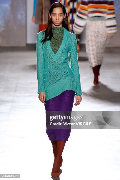 Model walks the runway at the Missoni Ready to Wear fashion show during Milan Fashion Week Fall/Winter 2017/18 on February 25, 2017 in Milan, Italy.