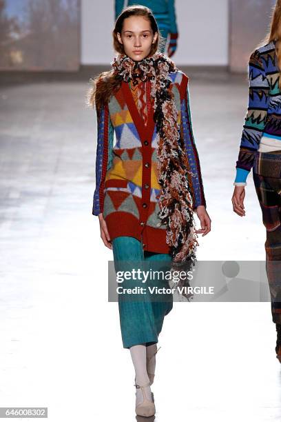 Model walks the runway at the Missoni Ready to Wear fashion show during Milan Fashion Week Fall/Winter 2017/18 on February 25, 2017 in Milan, Italy.