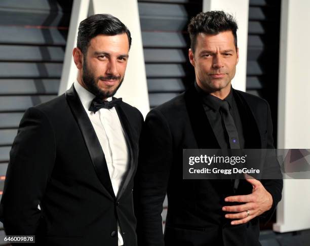 Jwan Yosef and Ricky Martin arrive at the 2017 Vanity Fair Oscar Party Hosted By Graydon Carter at Wallis Annenberg Center for the Performing Arts on...