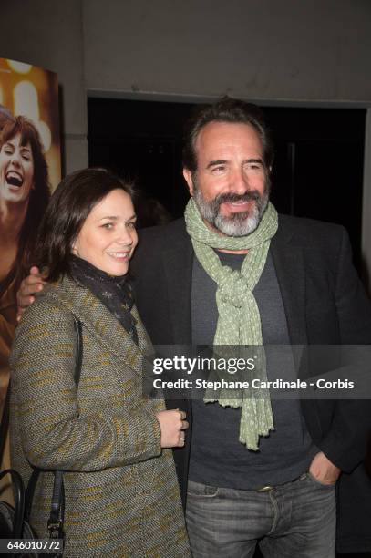 Nathalie Pechalat and Jean Dujardin attend the "Monsieur & Madame Adelman" Paris Premiere, at MK2 Bibliotheque Cinema on February 27, 2017 in Paris,...