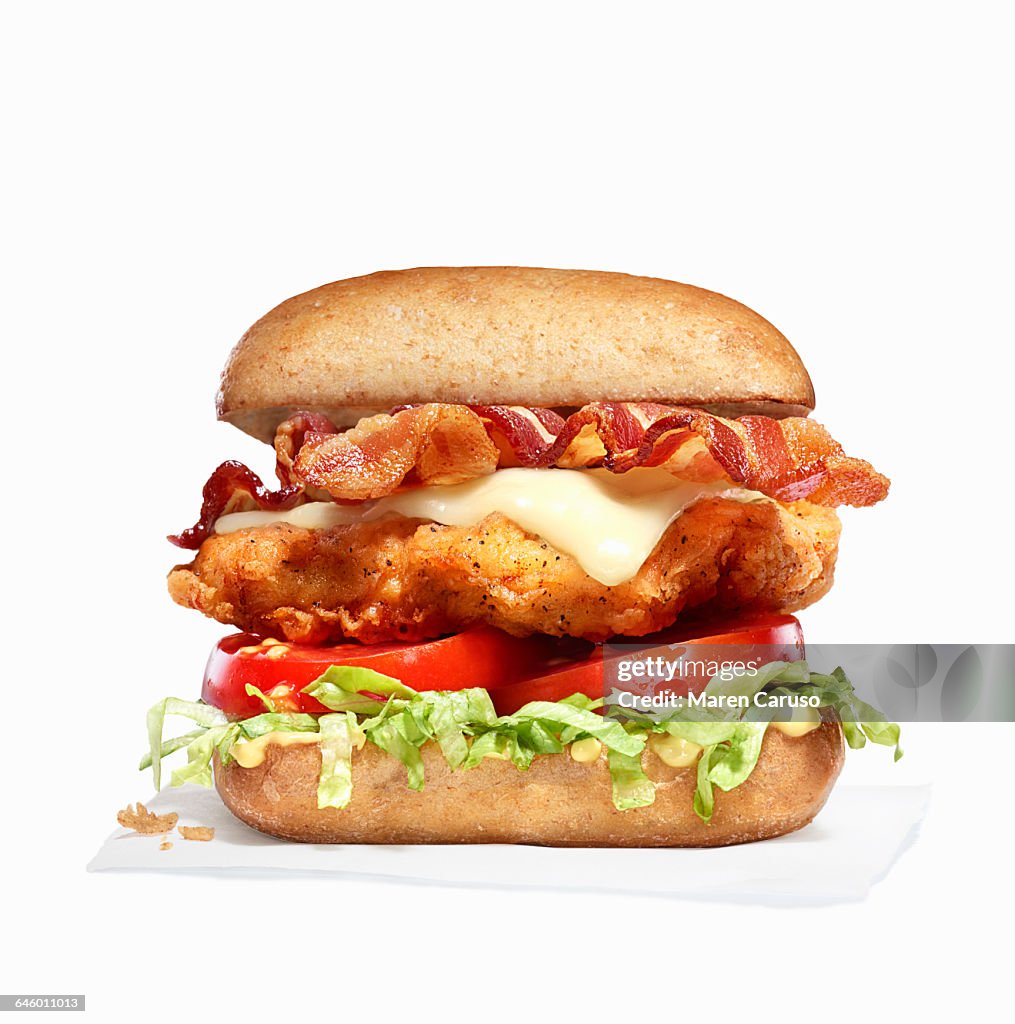 Fried chicken and bacon sandwich