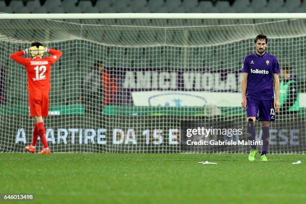 Davide Astori and Cyprian Tatarusanu of ACF Fiorentina shows his dejection during the Serie A match between ACF Fiorentina and FC Torino at Stadio...