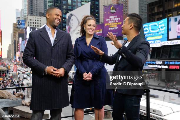 Calloway interviews Ashley Graham and Prabal Gurung during their visit to "Extra" at their New York studios at the Hard Rock Cafe in Times Square on...