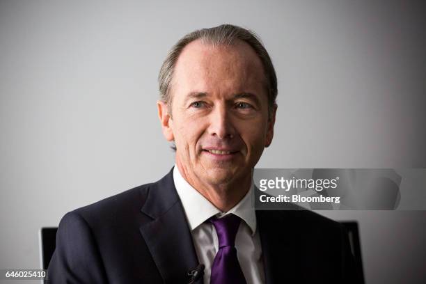 James Gorman, chief executive officer of Morgan Stanley, smiles backstage before an interview on The David Rubenstein Show in New York, U.S., on...