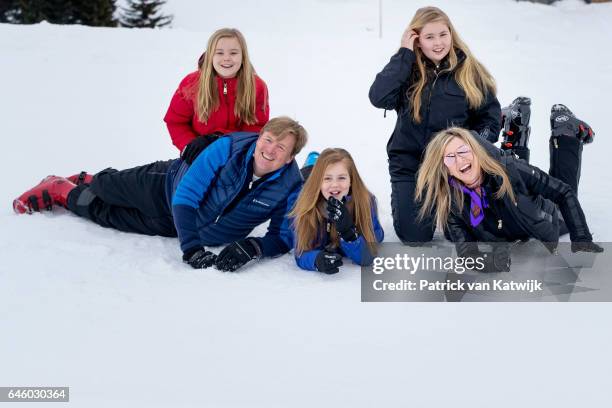 King Willem-Alexander, Queen Maxima, Princess Amalia, Princess Alexia and Princess Ariane of The Netherlands pose for the media during their annual...