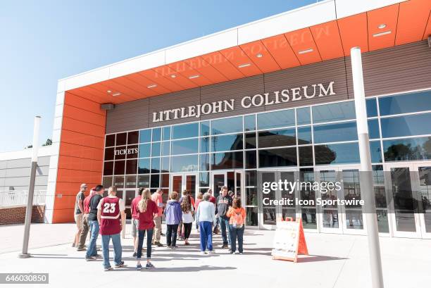 An outside view of the renovated Littlejohn Coliseum prior to 1st half action between the Clemson Tigers and the Florida State Seminoles on February...