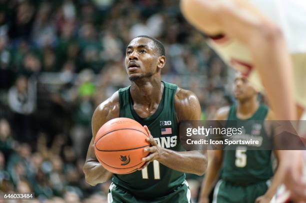 Spartans guard Lourawls "Tum Tum" Nairn shoots a free throw during a Big Ten Conference college basketball game between Michigan State and Nebraska...