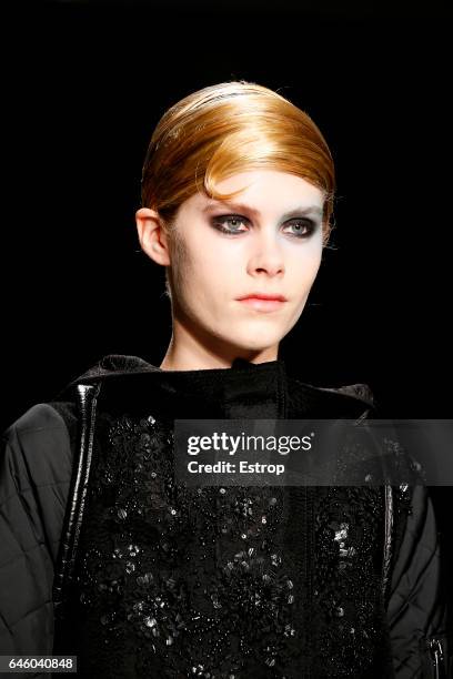 Hairstyle detail at the Antonio Marras show during Milan Fashion Week Fall/Winter 2017/18 on February 25, 2017 in Milan, Italy.