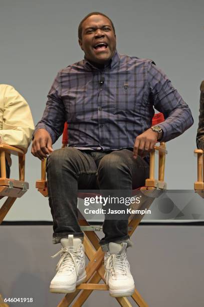 Actor Sam Richardson speaks during a Q&A after an exclusive Screening Of "Detroiters," starring Sam Richardson and Tim Robinson, hosted by Comedy...