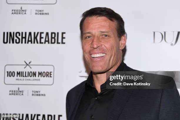 Author Tony Robbins attends Tony Robbins' Birthday celebration and book launch of "UNSHAKEABLE" presented by DuJour, Gilt and JetSmarter at PH-D...