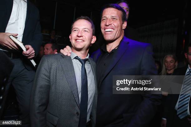 Author Tony Robbins and Elan Katz attend Tony Robbins' Birthday celebration and book launch of "UNSHAKEABLE" presented by DuJour, Gilt and JetSmarter...