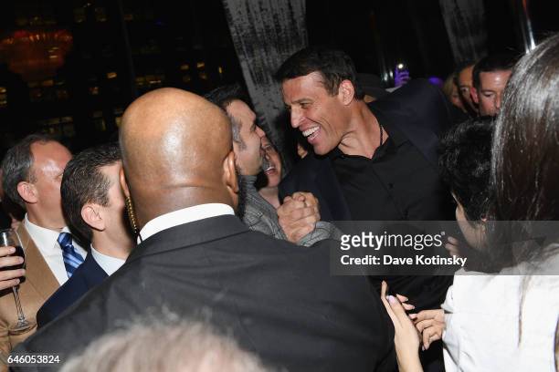 Author Tony Robbins attends Tony Robbins' Birthday celebration and book launch of "UNSHAKEABLE" presented by DuJour, Gilt and JetSmarter at PH-D...