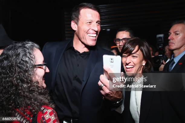 Author Tony Robbins and guests attend Tony Robbins' Birthday celebration and book launch of "UNSHAKEABLE" presented by DuJour, Gilt and JetSmarter at...