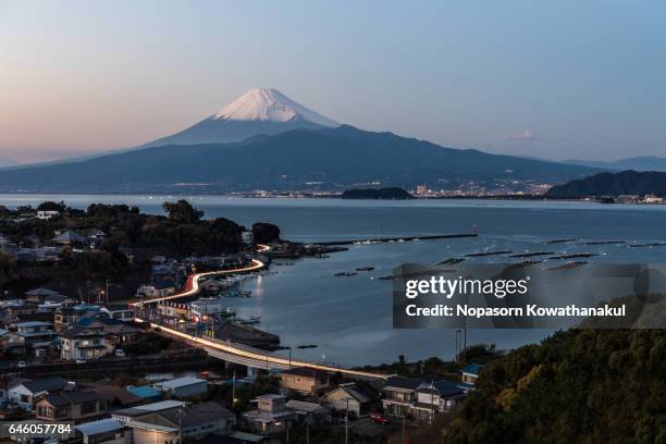 a dusk of numazu city and fujisan - izu peninsula stock pictures, royalty-free photos & images