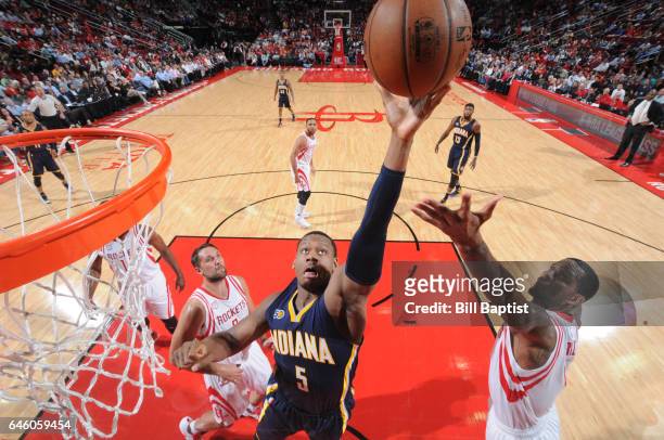 Lavoy Allen of the Indiana Pacers shoots the ball during a game against the Houston Rockets on February 27, 2017 at the Toyota Center in Houston,...