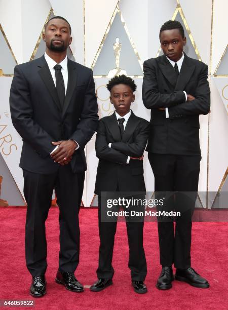 Actors Trevante Rhodes, Alex R. Hibbert and Ashton Sanders arrive at the 89th Annual Academy Awards at Hollywood & Highland Center on February 26,...