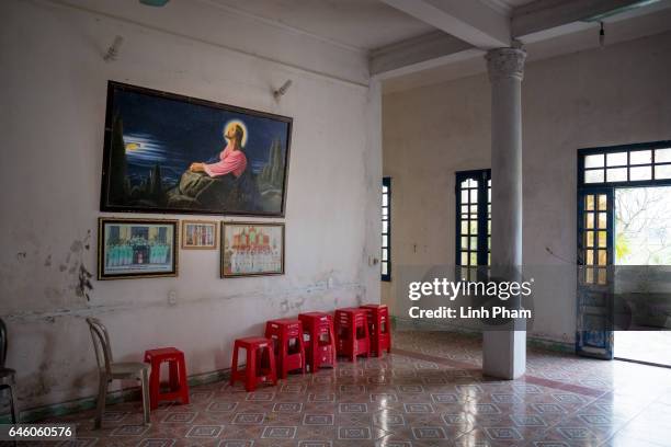 Scenery inside a public room at Phuong Lac church where Doan Thi Huong and her family often go for services on February 27, 2017 in Nghia Binh, a...