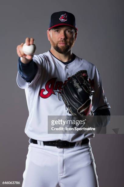Cleveland Indians pitcher Steve Delabar during the Cleveland Indians photo day on Feb. 24, 2017 at Goodyear Ballpark in Goodyear, Ariz.