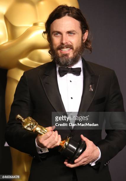 Casey Affleck poses in the press room with the Oscar for Best Actor for 'Manchester By The Sea,' at the 89th Annual Academy Awards at Hollywood &...
