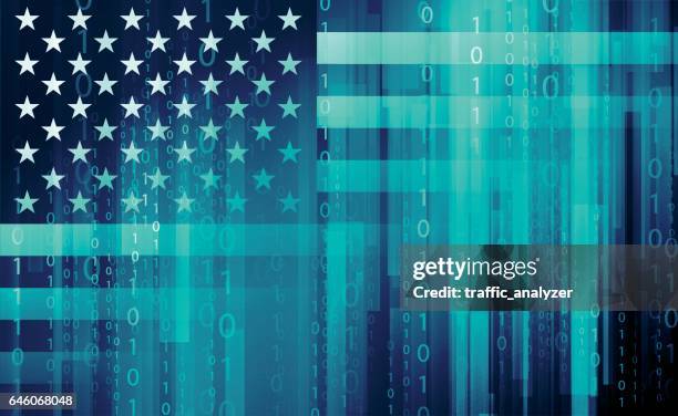 american flag - cyber security - usa russia stock illustrations