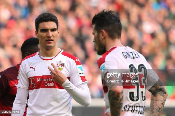 Marcin Kaminski of Stuttgart speak with Daniel Gincek of Stuttgart during the Second Bundesliga match between VfB Stuttgart and 1. FC Kaiserslautern...