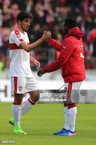 Berkay Oezcan of Stuttgart shakes hands with Ebenezer Ofori of Stuttgart during the Second Bundesliga match between VfB Stuttgart and 1. FC...