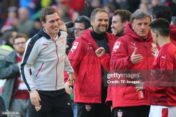 Head coach Hannes Wolf of Stuttgart celebrate their win after the Second Bundesliga match between VfB Stuttgart and 1. FC Kaiserslautern at...