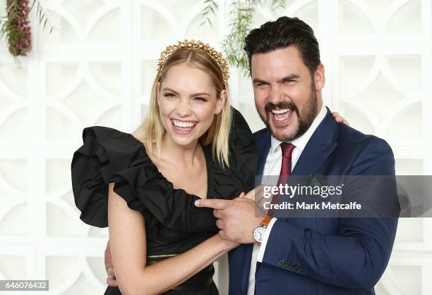 Melina Vidler and Ben Mingay pose at the Australian Turf Club 2017 Sydney Carnival Launch at Royal Randwick Racecourse on February 28, 2017 in...