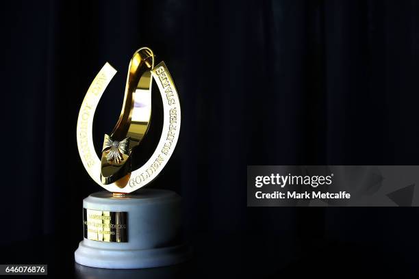The Golden Slipper trophy is seen during the Australian Turf Club 2017 Sydney Carnival Launch at Royal Randwick Racecourse on February 28, 2017 in...