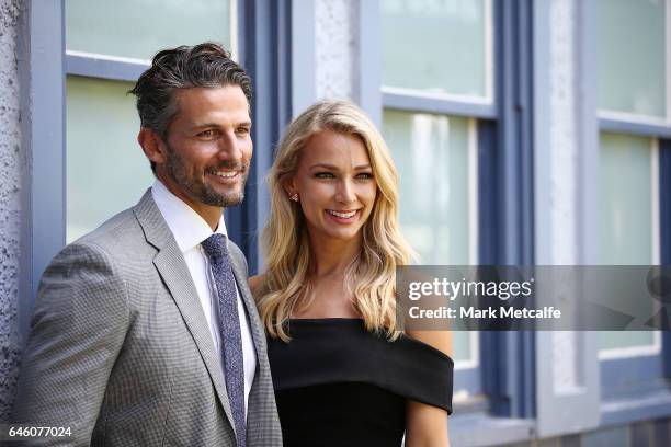 Tim Robards and Anna Heinrich pose at the Australian Turf Club 2017 Sydney Carnival Launch at Royal Randwick Racecourse on February 28, 2017 in...