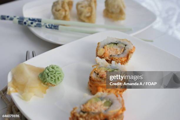 close-up of sushi in plate - amanda salmon stock pictures, royalty-free photos & images