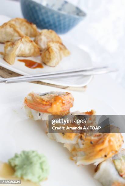 high angle view of seafood - amanda salmon fotografías e imágenes de stock